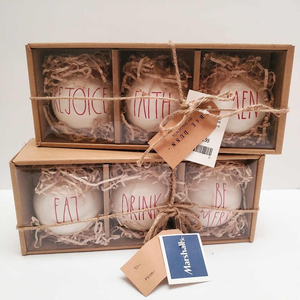 Rae Dunn Ceramic Christmas Ornaments, Rejoice, Faith, Amen, Eat, Drink, Be Merry
